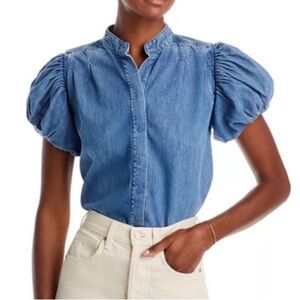 Frame Denim Indigo Puff Sleeve Blouse Size S